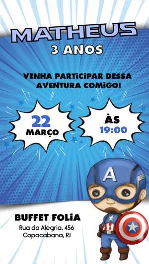 Convite de Aniversário Capitão América para Editar Online