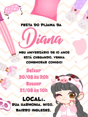 Convite Aniversário Festa do Pijama Fofo para Editar Online