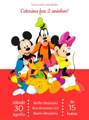 Convite de Aniversário Turma do Mickey para Editar Online