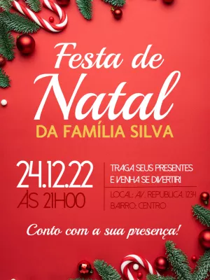 Convite Festa de Natal Elegante com Decorações para Editar Online
