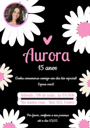 Convite Aniversário Margaridas com Foto para Editar Online