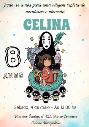 Convite Aniversário A Viagem de Chihiro para Editar Online
