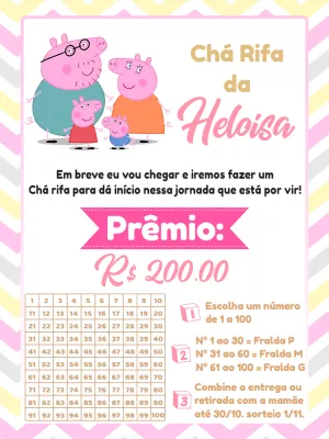 Convite Chá Rifa Peppa Pig para Editar Online