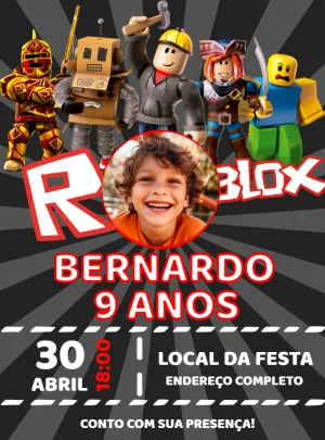Convite de Aniversário Roblox com Foto Editável Online