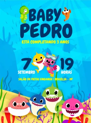 Convite Aniversário Baby Shark para Editar Online