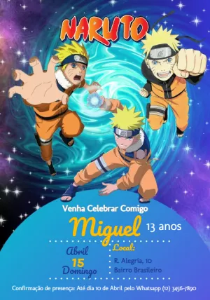 Convite de Aniversário Naruto para Editar e Imprimir Online