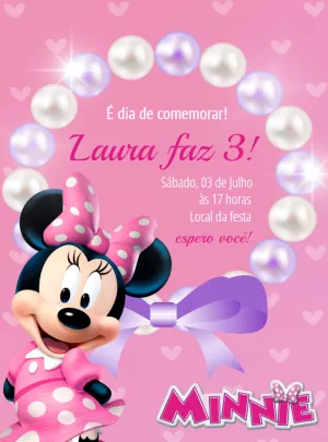 Convite Aniversário Minnie Rosa para Editar Online