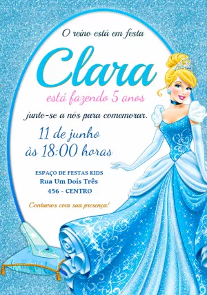 Convite de Aniversário Cinderela para Editar Online