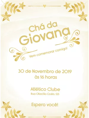 Convite Chá de Panela Dourado e Elegante para Editar Online