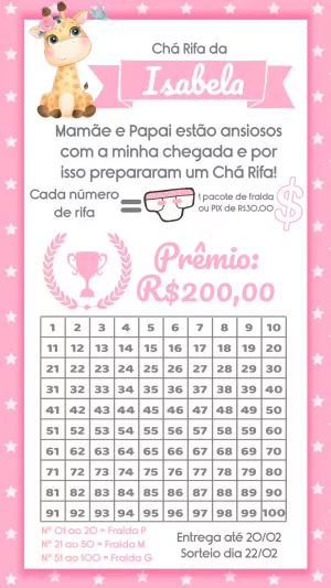 Chá Rifa Girafinha Menina: Convite Editável Online