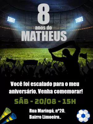 Convite de Aniversário Futebol Editável para Enviar Online