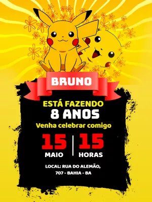 Convite de Aniversário Pikachu Pokémon para Editar Online