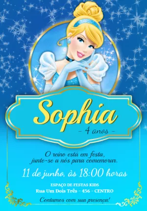 Convite de Aniversário Cinderela para Editar Online