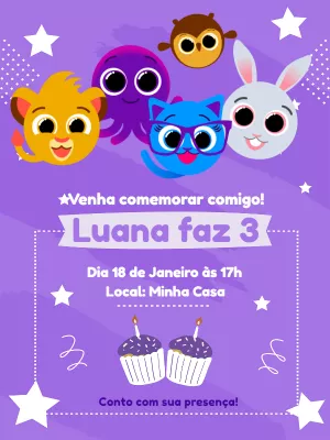 Convite de Aniversário Bolofofos para Editar Online