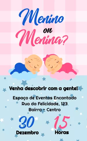 Convite Chá Revelação com Bebês nas Nuvens para Editar Online