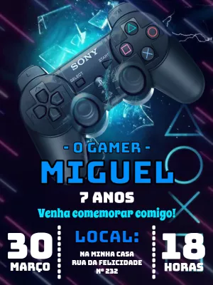 Convite Aniversário Gamer Playstation para Editar Online