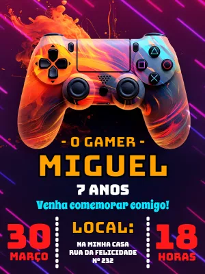 Convite Aniversário Gamer Playstation para Editar Online
