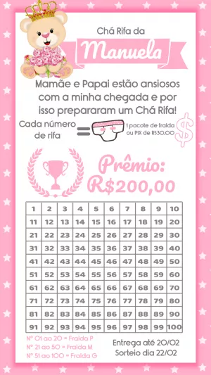 Chá Rifa Ursinha Princesa com Coroa para Editar Online