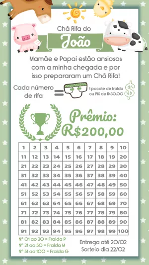 Chá Rifa Fazendinha com Animais Fofos para Editar Online