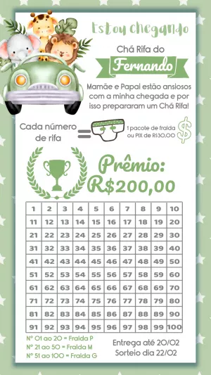 Convite Chá Rifa Safari com Animais para Editar Online