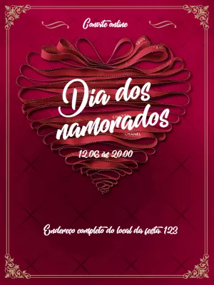 Convite Dia dos Namorados Coração de Fita Vermelha para Editar