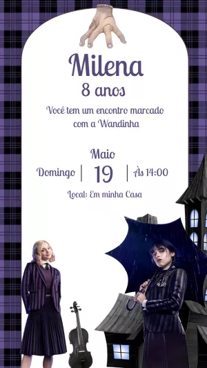 Convite Aniversário Wandinha Addams para Editar Online