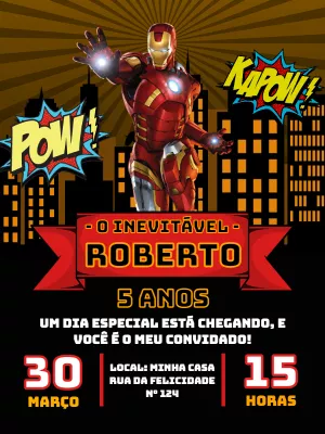 Convite de Aniversário Homem de Ferro para Editar Online