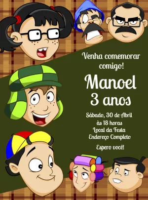 Convite Aniversário Turma do Chaves com Personagens Editável
