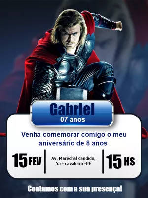 Convite de Aniversário Thor Editável para Personalizar Online