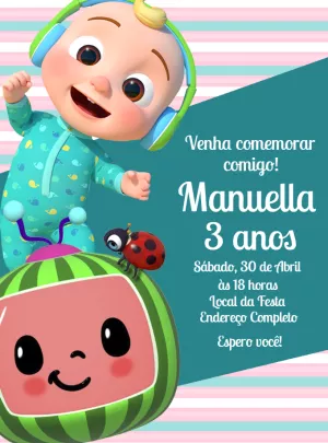 Convite de Aniversário Cocomelon com JJ para Editar Online
