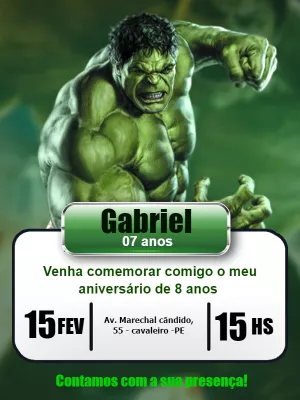 Convite de Aniversário Hulk Editável Online para Imprimir