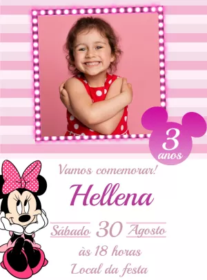 Convite Aniversário Minnie Rosa com Foto para Editar Online