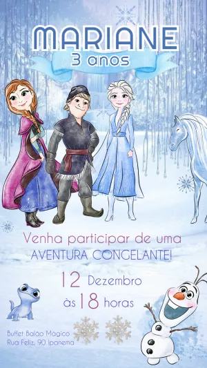 Convite de Aniversário Frozen com Personagens para Editar Online