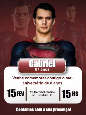 Convite de Aniversário Superman para Editar e Imprimir