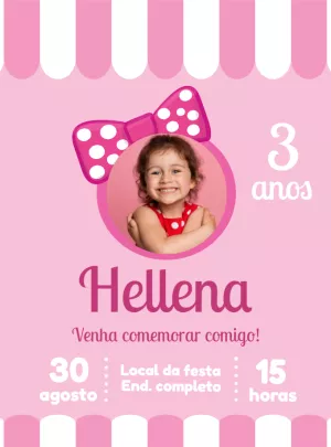 Convite Aniversário Minnie Rosa com Foto para Editar Online