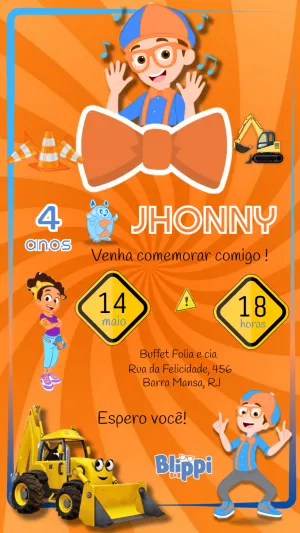 Convite de Aniversário Blippi e Construção para Editar Online