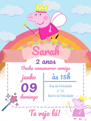 Convite Aniversário Peppa Pig Fada para Editar Online