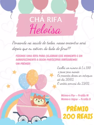 Convite Chá Rifa Raposinha Fofa para Editar Online