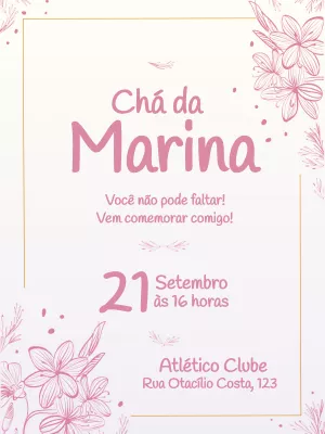 Convite Chá de Panela Floral Rosa para Editar Online