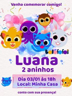 Convite Aniversário Bolofofos com Turma para Editar Online
