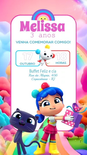 Convite Aniversário Vera e o Reino do Arco Íris para Editar