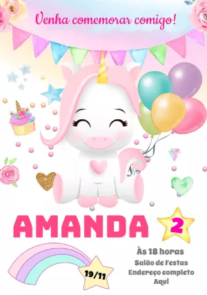 独角兽生日邀请函 – 静态 – Montando a Sua Festa Oficial