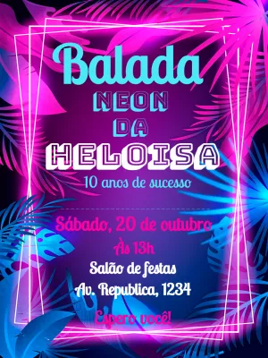 Convite de Aniversário Balada Neon para Editar Online