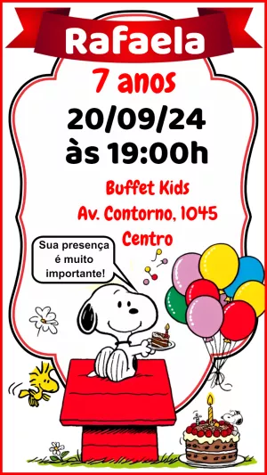 Convite de Aniversário Snoopy Editável Online para Imprimir