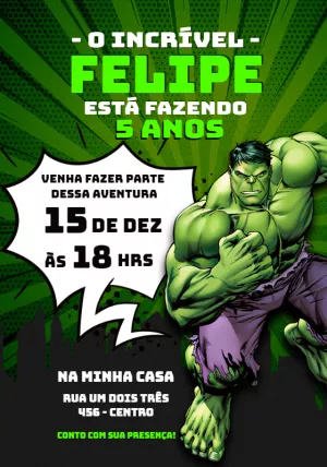 Convite de Aniversário Incrível Hulk para Editar Online