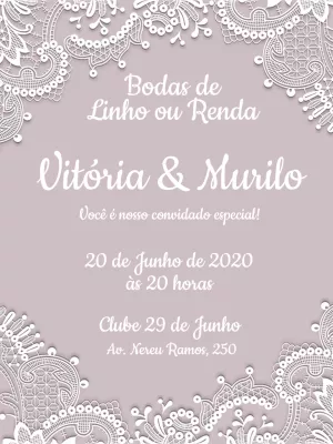 Convite Bodas de Linho ou Renda com Renda para Editar Online