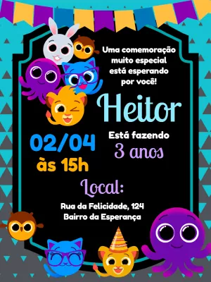 Convite de Aniversário Bolofofos com Personagens para Editar