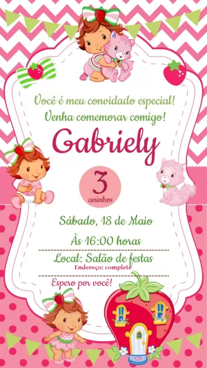 Convite de Aniversário Moranguinho Baby para Editar Online