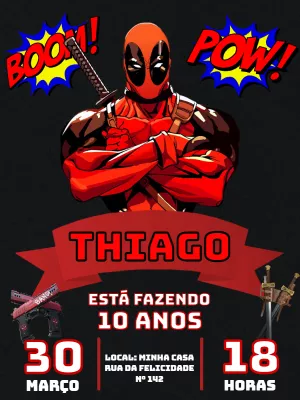 Convite de Aniversário Deadpool para Editar Online