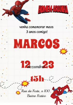 Convite de Aniversário Homem-Aranha para Editar Online